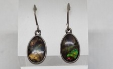 RARE Vintage Genuine Ammolite Gemstone Sterling Silver Earrings 