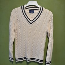 Charles Tyrwitt Large Cream Jumper Sweater Pullover Cricket Cable Knit V Mens
