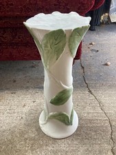 White & Green Round Ceramic Pedestal Display Stand 20 cm diameter x 50 cm high