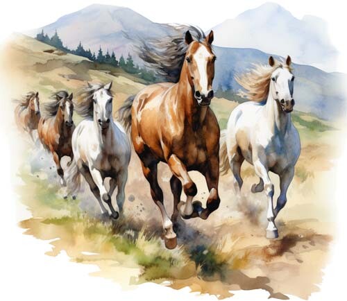 Watercolour horse family wall - horse,