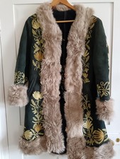 Vintage 70s Brown Afghan Sheepskin Suede Embroidered Coat Medium