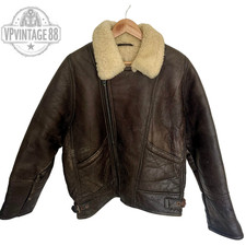 Vintage B-3 Aviator Bomber Jacket Brown Sheepskin Shearling Leather Flight