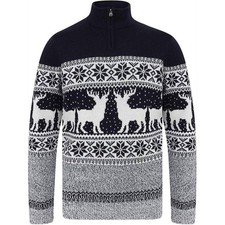 Christmas Gullfoss Nordic Mens Christmas Jumper Navy Half Zip Sweatshirt