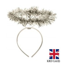 SILVER TINSEL HALO HEADBAND Christmas Angel Boppers Nativity Fancy Dress Z3100