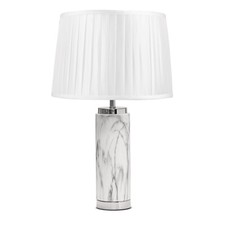 Table Lamp Cylinder Grey Marble Effect with Ivory Pleat Shade