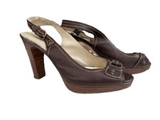 Florence& Fred Women's Brown Open Toe Sling Cuban Heel Shoes Size 6/39