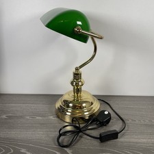 Vintage Lloytron Bankers Desk Lamp | Green Glass Shade + Brass Table Lamp