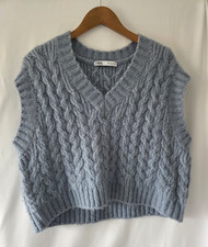 Zara Oversized Wool Blend Sweater Vest Blue Size Small Knitted