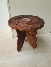 Vintage 1970 Handmade Carved Wooden Side Table Medium Side Table 33cm