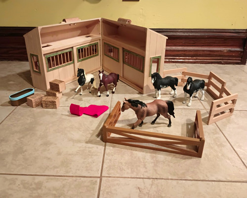 Wooden horse stable playset - wooden,