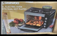 Daewoo Countertop Mini Oven with Grill and Dual Hot plates Hobs 1500W 30L Black