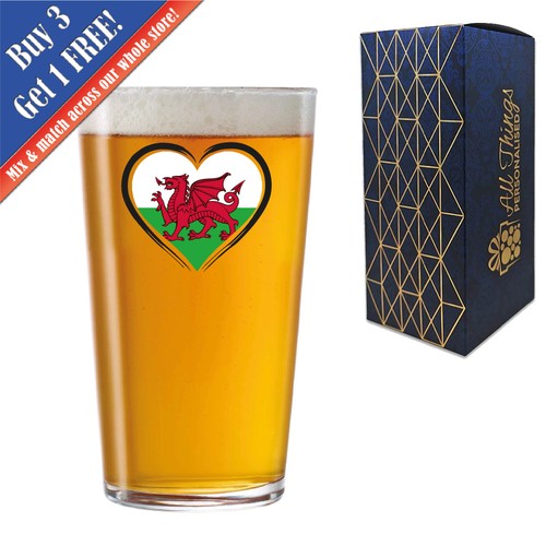Wales heart pint glass - wales, gift