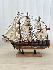 Vintage Hand Made wood cloth model of sail war Ship Sea Boat England flag
