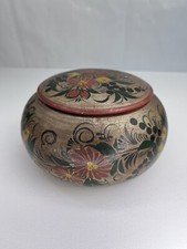 Vintage Russian Khokhloma Hand Painted Wooden Lacquer Sugar Bowl Lid Trinket