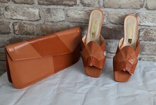 Genuine leather Italian brown beige slippers UK41, 42 mule hand clutch bag SET 