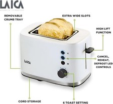 2 Slice Toaster, Defrost & Reheat Functions, 6 Browning Setting by LAICA