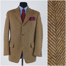 Men Herringbone Tweed Jacket 40R UK Size JOS.A.BANK Brown Wool Sport Coat Blazer