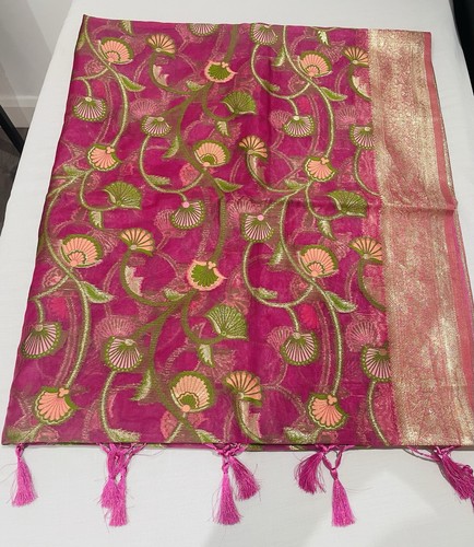 Organza katan pink saree - katan,