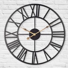 LENAUQ 60cm Silent Metal Skeleton Wall Clock, Black RRP £51