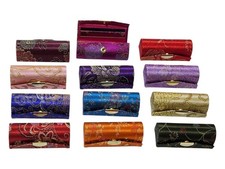 Lipstick Case Holder Box Retro Brocade Embroidered Flower Design Mirror Accessor
