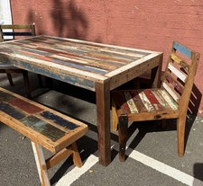 Reclaimed Balinese Boat Teak Wood Dining Set With Benches & Chairs  