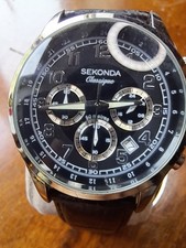 Sekonda Men's Classique Chronograph Date Display Black Leather Strap Watch N3300