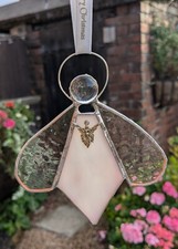 Stained Glass White Angel Suncatcher Christmas Tree Decoration Handmade