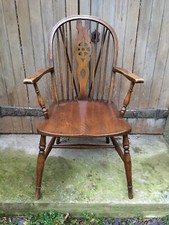 Antique Victorian Ash And Elm Windsor Wheel Back Arm Chair 19th Century Dining