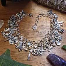 Pagan Charm Bracelet with 34 charms handmade & adjustable for Wiccan Witch Druid