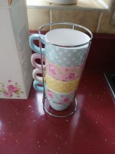 AVON VTG Set of 4 Country Rose Stacking Cups 3" Diameter Boxed New Other.*