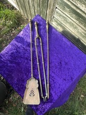 VINTAGE BRASS FIRE IRONS FIREPLACE TOOLS POKER SHOVEL TONGS companion set