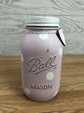 Mason Ball Jar Hand Painted Pink With White Polka Dots 7" Tall 