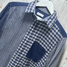 Peregrine Flannel Shirt Size Large Blue 100% Brushed Cotton - Made In England