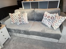 Nabru Velvet Grey Wooden Sofa Bed 2 Seater - Collection Only