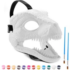 DIY White Plastic Dino Mask Kit with Moving Jaw  Paint for Kids