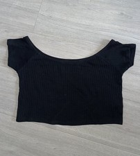 NEW LOOK LADIES BLACK RIBBED CROP TOP OFF SHOULDER SIZE 16