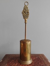 Vintage Retractable Copper and Brass Hearth Brush with Galleon Ship Handle