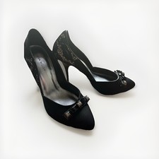 Karen Millen Gosgrain / Lace Stiletto Shoes Black - Size 5 Brand New No Box