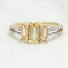 Canary Kunzite Trilogy & Diamond 9ct Yellow Gold ring Q ~ 8 1/4