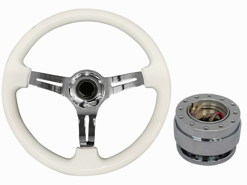 White chrome 350mm steering - white,