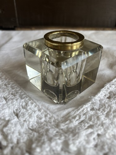 Vintage square glass inkwell - glass,