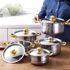 5 Set Stainless Steel Non Stick Saucepans Cookware Cooking Pots Pan With Lids