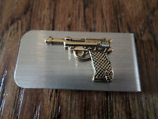 GERMAN P-38 9MM METAL MONEY CLIP GOLD COLOR PISTOL STAINLESS U.S.A MADE
