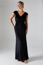 Coast Womens Fit And Flare Maxi Dress Black Velvet Cap Sleeve Cowl Back