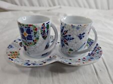 ANTONI GAUDI Mosaic Barcelona Spain Espresso Set 2 Cups & Tray