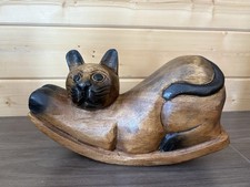 Hand-Carved Wooden Siamese Cat