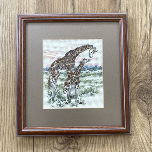 Framed giraffe cross stitch - giraffe,