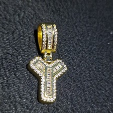 Iced Out Letter Y Pendant VS1 CZ 3x1.5cm Gold Filled Pass Tester Mini Bagguets