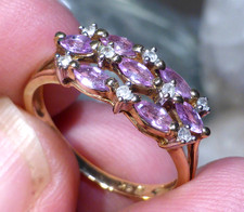 9ct Gold Ring Pink Sapphire Diamond .37ct UK Hallmark Size L Gift Box