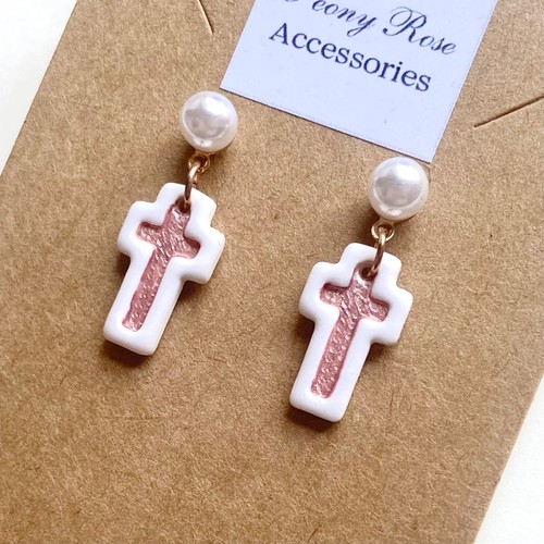 White cross earrings - white,